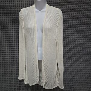 White Mesh Open Knit Cardigan Chicos3 SzXL Y2K Long Sheer Cover Boho Chic Fairy